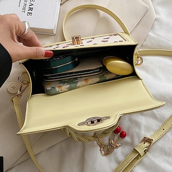 Chic Vegan Leather Crossbody Bag with Cherry Pattern - Stylish Satchel Tote - Picture 7 of 7